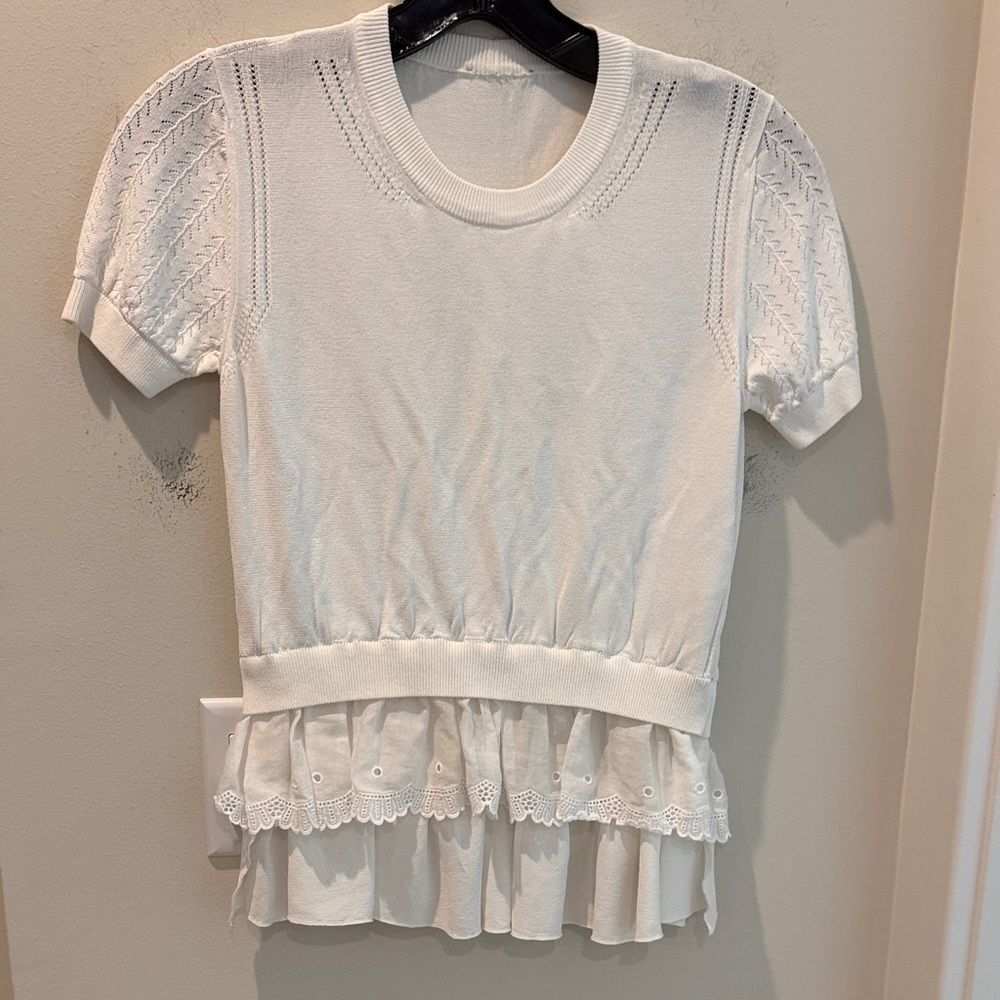 Gilmar Chic White Lace Trim Knit Blouse silkblend size 40 / small